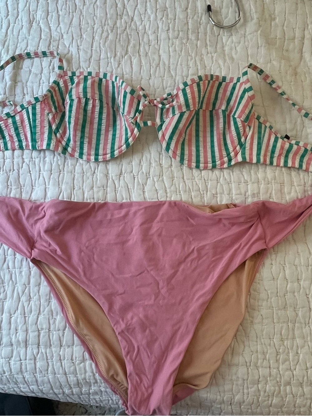 JCREW Striped Pink & Green Bikini Top